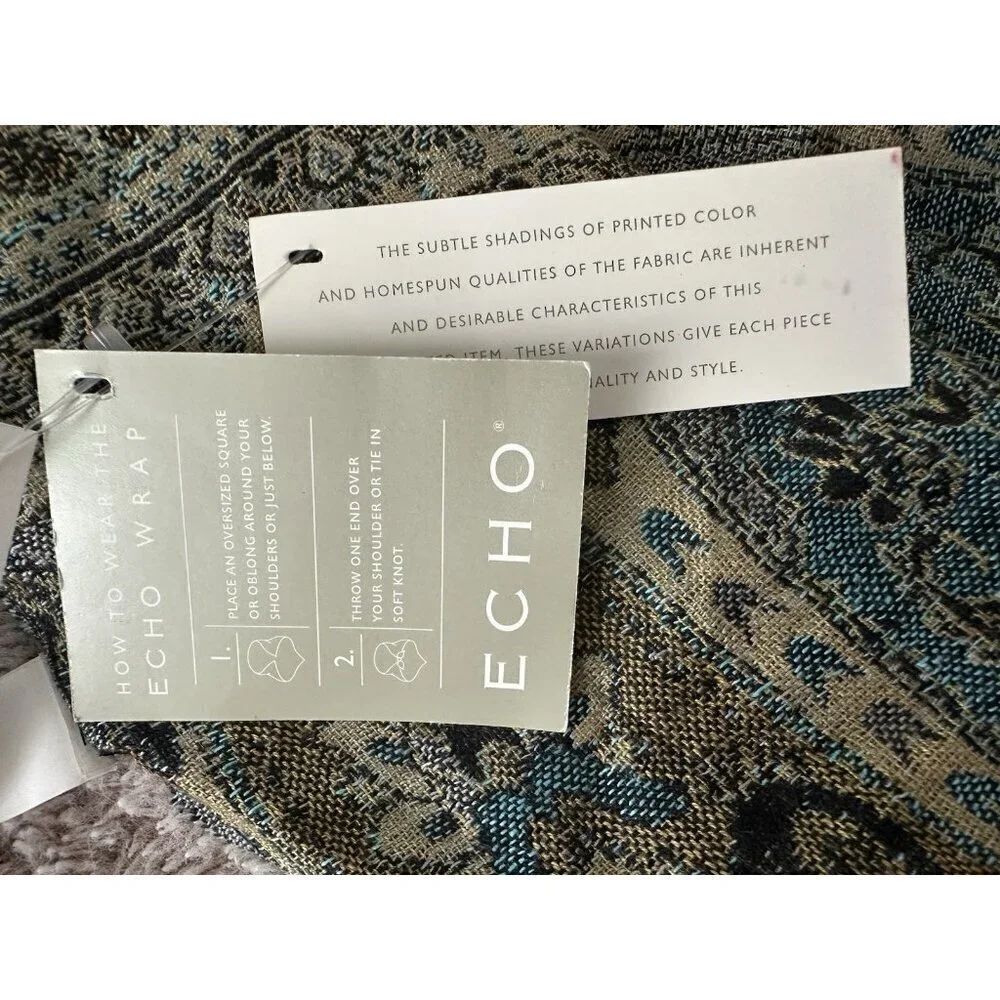 ECHO Wrap Bohemian Ethnic Print Scarf Large shoulder Head Wrap Hair Scarf India